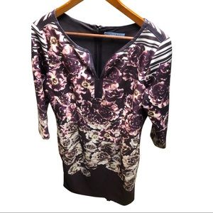 ANTONIO MELANI Women Career Sheath Dress Floral 3/4 sleeve Lined Size 14